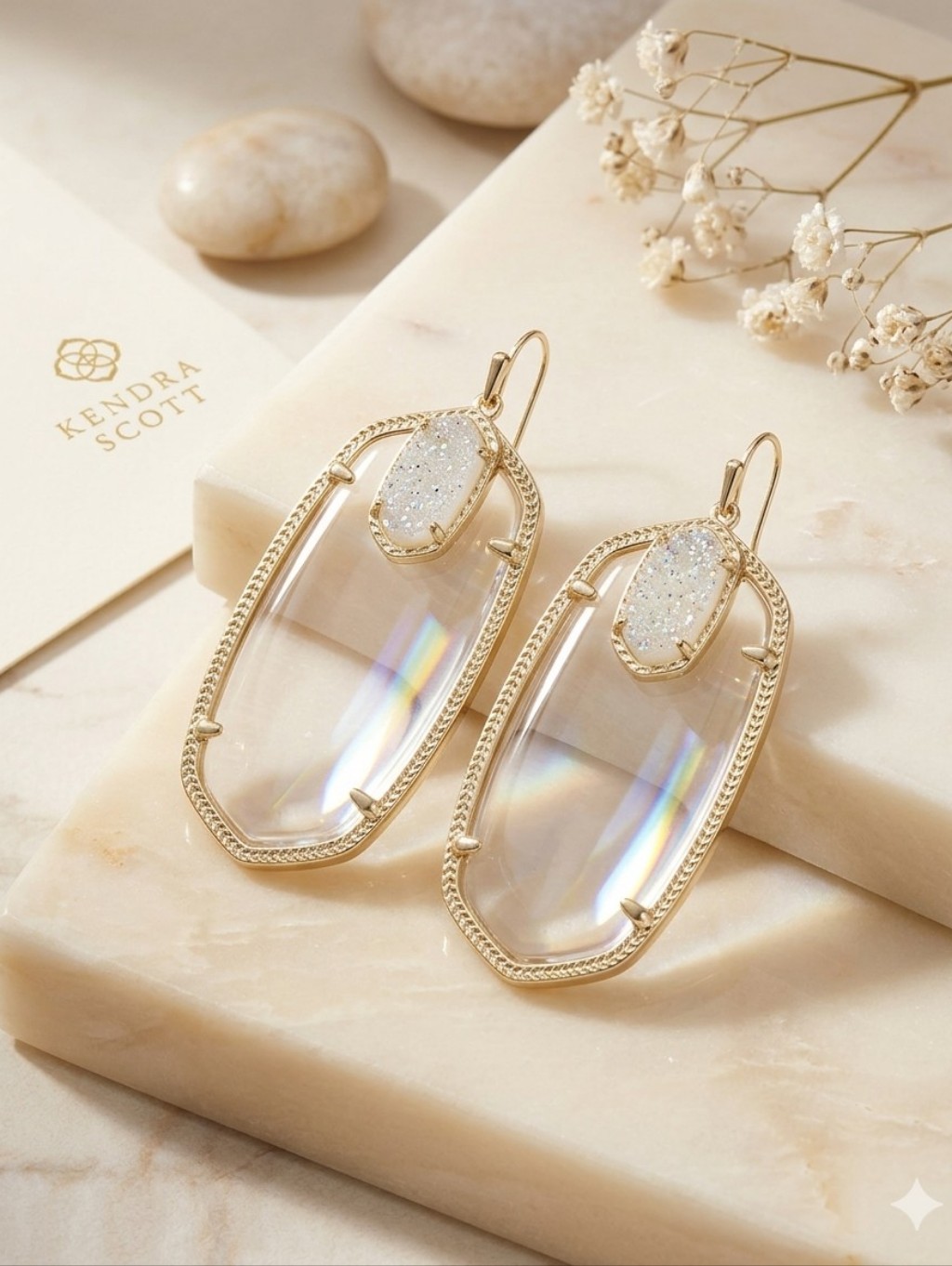 Kendra Scott Darcy Danielle Transparent Drusy Glitter Gold Drop Earrings